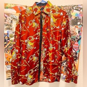 Silver Stone Modern Fit Red Button Down/Up Long Sleeve MED Graphic Print Dragons